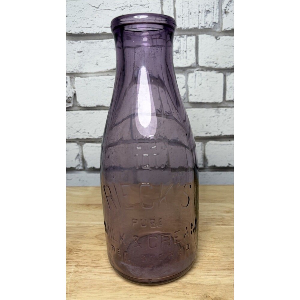Rieck’s Pure Milk & Cream Amethyst Bottle Pittsburgh PA 1910s Vintage RARE